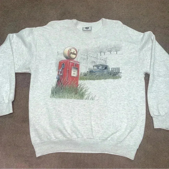 Vintage Lee old truck gasoline pump sweatshirt size Large long sleeve - Picture 1 of 12